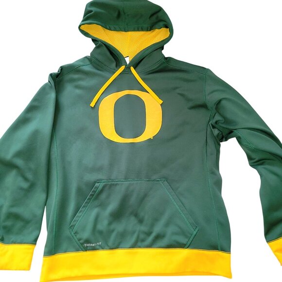Nike Oregon Ducks Therma-Fit Hoodie XL Green & Yellow Pullover Sweatshirt Mens - Picture 2 of 9